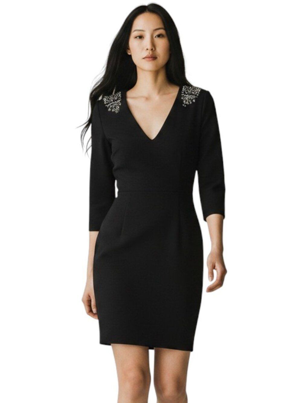 NWT MNG Suit Black Crystal Rhinestone Embellished Shoulder Bodycon Mini Dress XS